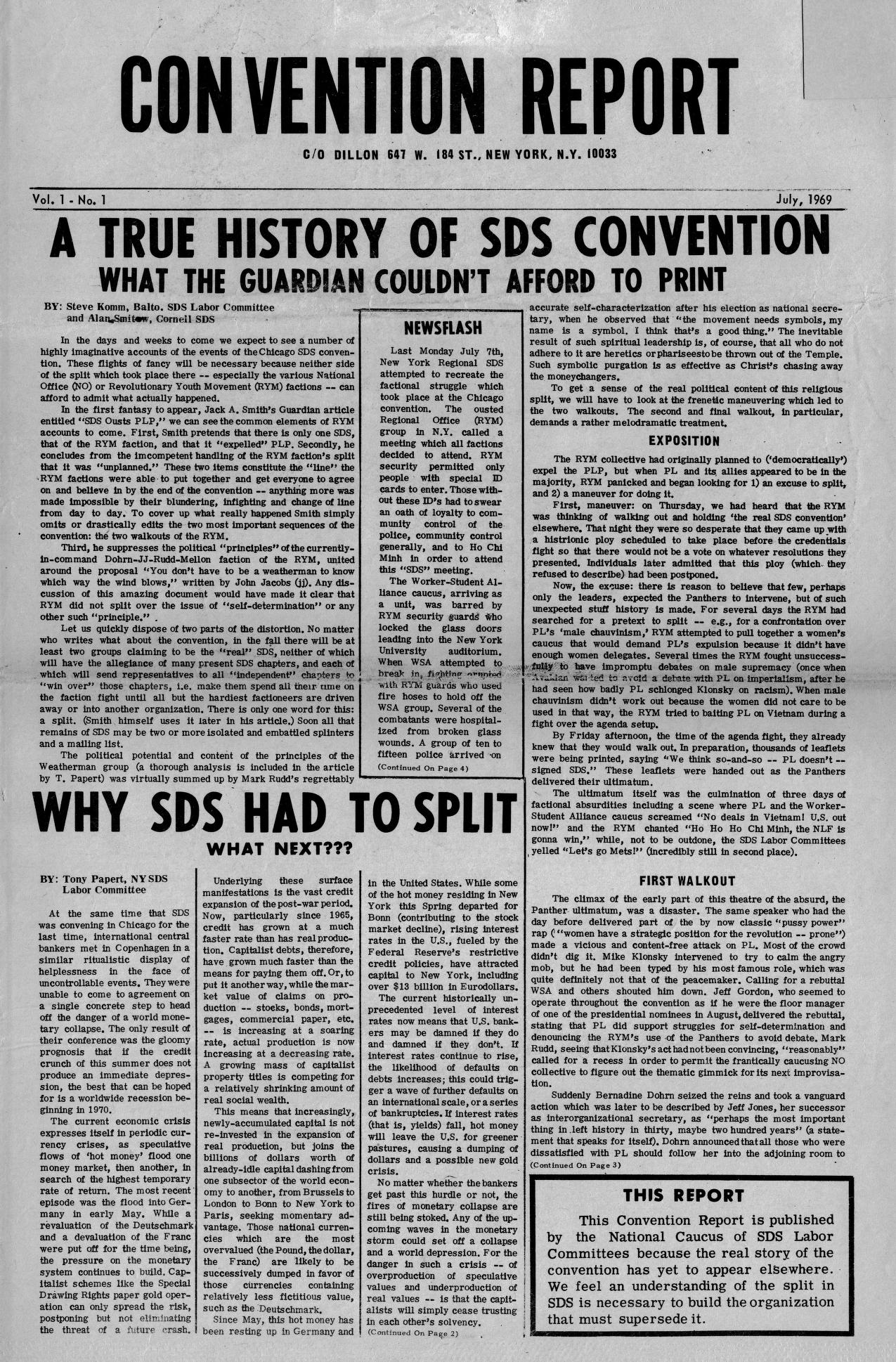 Convention Report (SDS), July 1969 : SDS Labor Committee faction 